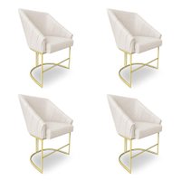Kit 4 Luxo Alana Linho Bege Base Ferro Dourado - Pallazio