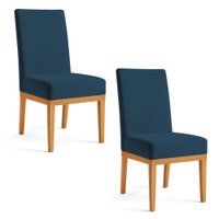 Kit 2 Cadeiras de Jantar Brisa Suede Azul Marinho Base de Madeira - Pallazio