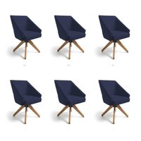 Kit 6 Poltronas Giratórias Alana Suede Azul Marinho Base de Madeira - Pallazio