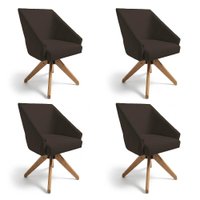 Kit 4 Poltronas Giratórias Alana Suede Marrom Base de Madeira - Pallazio