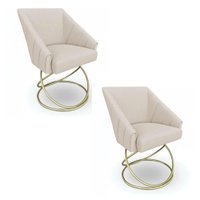 Kit 2 Poltronas Luxo Alana Linho Bege Base Luxo Dourado - Pallazio