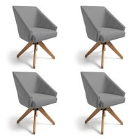 Kit 4 Poltronas Giratórias Alana Suede Grafite Base de Madeira - Pallazio