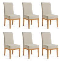 Kit 6 Cadeiras de Jantar Brisa Suede Cappuccino Base de Madeira - Pallazio
