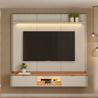 Painel para TV Até 70 Polegadas Ferrara 2 Portas Canela/Off White - Linea Brasil