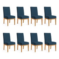 Kit 8 Cadeiras de Jantar Brisa Suede Azul Marinho Base de Madeira - Pallazio