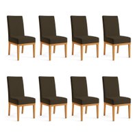 Kit 8 Cadeiras de Jantar Brisa Suede Marrom Base de Madeira - Pallazio