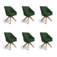 Kit 6 Poltronas Giratórias Alana Suede Verde Base de Madeira - Pallazio