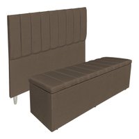 Kit Cabeceira e Calçadeira Recamier Baú Casal 1,40m Holanda Linho Marrom - Pallazio