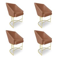 Kit 6 Poltronas Luxo Alana Bouclê Terracota Base Ferro Dourado - Pallazio