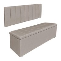 Kit Cabeceira Painel e Calçadeira Recamier Baú Solteiro 0,90m Holanda Linho Cappuccino - Pallazio