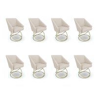 Kit 8 Poltronas Luxo Alana Linho Bege Base Luxo Dourado - Pallazio