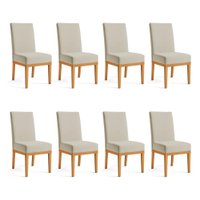 Kit 8 Cadeiras de Jantar Brisa Suede Cappuccino Base de Madeira - Pallazio