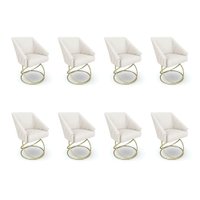 Kit 8 Poltronas Luxo Alana Bouclê Bege Base Luxo Dourado - Pallazio