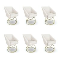 Kit 6 Poltronas Luxo Alana Bouclê Bege Base Luxo Dourado - Pallazio