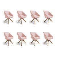 Kit 8 Poltronas Giratórias Alana Suede Rosa Bebê Base de Madeira - Pallazio