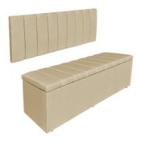 Kit Cabeceira Painel e Calçadeira Recamier Baú Solteiro 0,90m Holanda Linho Dourado - Pallazio