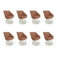 Kit 8 Poltronas Luxo Alana Bouclê Terracota Base Luxo Dourado - Pallazio