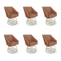 Kit 6 Poltronas Luxo Alana Bouclê Terracota Base Luxo Dourado - Pallazio
