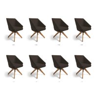 Kit 8 Poltronas Giratórias Alana Suede Marrom Base de Madeira - Pallazio