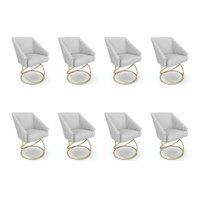 Kit 8 Poltronas Luxo Alana Bouclê Cinza Base Luxo Dourado - Pallazio
