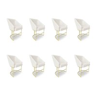 Kit 8 Poltronas Luxo Alana Bouclê Bege Base Ferro Dourado - Pallazio