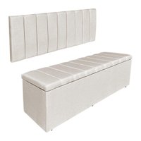 Kit Cabeceira Painel e Calçadeira Recamier Baú Casal 1,40m Holanda Linho Bege - Pallazio
