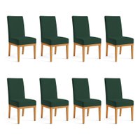 Kit 8 Cadeiras de Jantar Brisa Suede Verde Base de Madeira - Pallazio