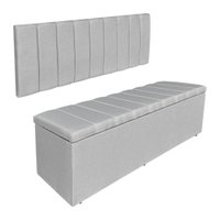 Kit Cabeceira Painel e Calçadeira Recamier Baú King 1,95m Holanda Linho Cinza - Pallazio