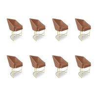 Kit 8 Poltronas Luxo Alana Bouclê Terracota Base Ferro Dourado - Pallazio
