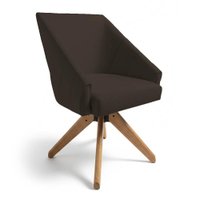 Poltrona Giratória Alana Suede Marrom Base de Madeira - Pallazio