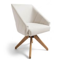 Poltrona Giratória Alana Suede Bege Base de Madeira - Pallazio
