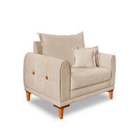 Poltrona Livia Bouclê Dourado Pés de Madeira - Pallazio