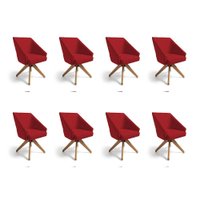 Kit 8 Poltronas Giratórias Alana Suede Vermelho Base de Madeira - Pallazio