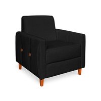 Poltrona Zoe Bouclê Preto Pés de Madeira - Pallazio