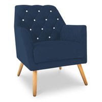 Poltrona Velvet Strass Veludo Pés de Madeira Azul Marinho - Pallazio