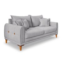 Sofá Living 2 Lugares 1,80m Livia Bouclê Cinza Pés de Madeira - Pallazio