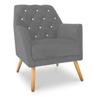 Poltrona Velvet Strass Veludo Pés de Madeira Grafite - Pallazio