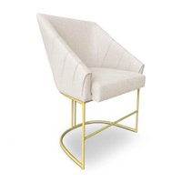 Poltrona Luxo Alana Linho Bege Base Ferro Dourado - Pallazio