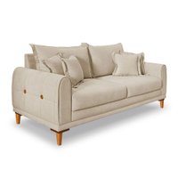 Sofá Living 2 Lugares 1,60m Livia Bouclê Dourado Pés de Madeira - Pallazio