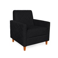 Poltrona Liana Bouclê Preto Pés de Madeira - Pallazio