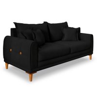 Sofá Living 2 Lugares 1,60m Livia Veludo Preto Pés de Madeira - Pallazio