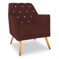 Poltrona Velvet Strass Veludo Pés de Madeira Marsala - Pallazio