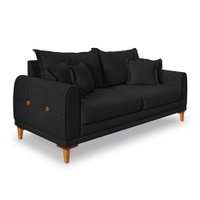 Sofá Living 2 Lugares 1,60m Livia Bouclê Preto Pés de Madeira - Pallazio