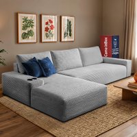 Sofá Modular Evo de 3 Lugares com Chaise Esq Two 2,70m Boost Tech em Velourê Cinza Claro Cama inBox