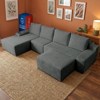 Sofá Modular Evo 4 Lugares com apoio Chaise Esq Four 3,40m Boost Tech Velourê Cinza Escuro Cama inBox
