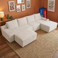 Sofá Modular Evo de 4 Lugares com apoio Chaise Dir Four 3,40m Boost Tech em Velourê Bege Cama inBox