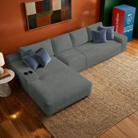 Sofá Modular Evo de 4 Lugares com Chaise Esq Three 3,40m Boost Tech Velourê Cinza Escuro Cama inBox