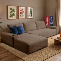 Sofá Evo 2,70m Molas Ensacadas com Chaise Lounge Esquerda Velourê Marrom Cama inBox