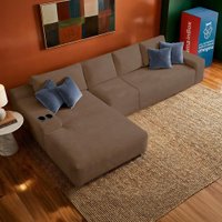 Sofá Modular Evo de 4 Lugares com Chaise Esq Three 3,40m Boost Tech em Velourê Marrom Cama inBox