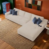 Sofá Evo 3,40m Molas Ensacadas com Chaise Lounge Direita Velourê Bege Cama inBox